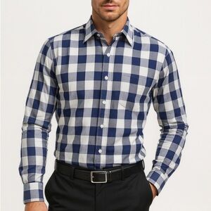 Classic Black and White Plaid Long Sleeve Shirt,L/16, 34/35